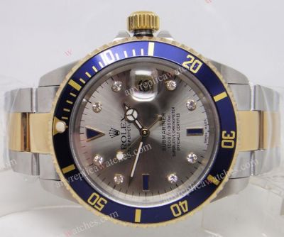 Swiss Eta 2836 /Rolex Submariner 2-Tone Blue Bezel Mens Watch -Classic Model